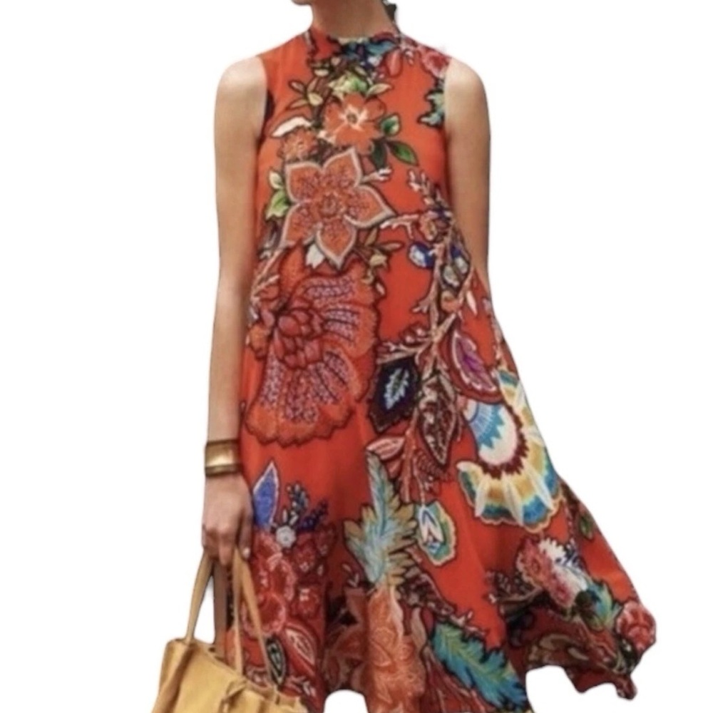 Maeve Vibrant Floral Mini Dress - Red and Multicolor